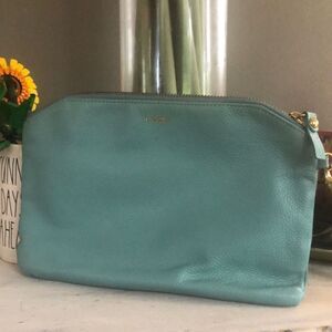 Lodis turquoise leather wristlet handbag wallet